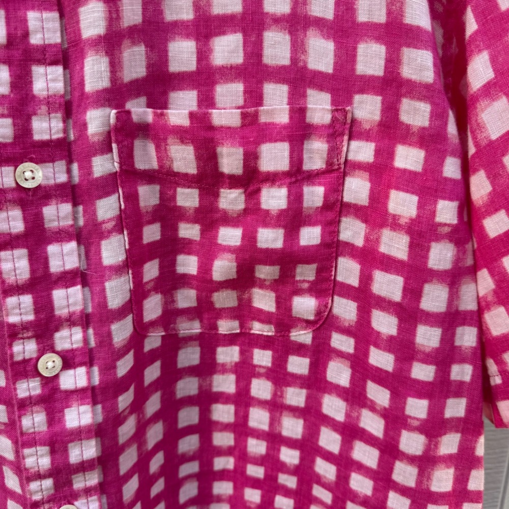 Lands End Button Down Shirt Mens M Pink Excellent 100% Linen Short Sleeve Shirt - Picture 4 of 11